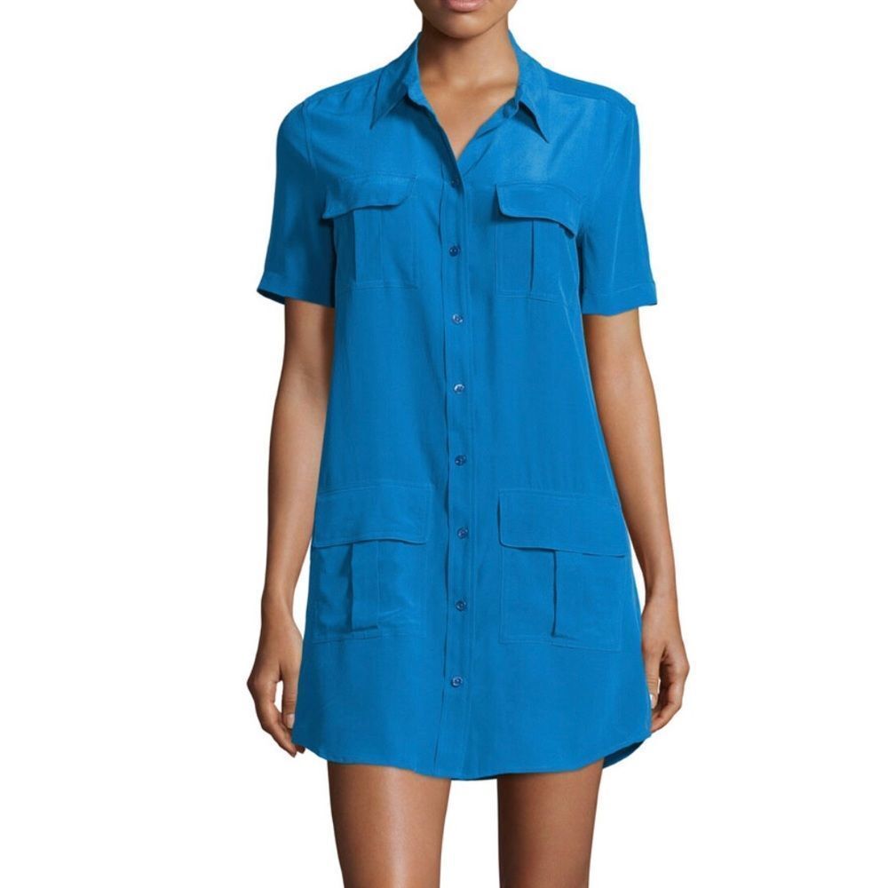 Equipment Blue Silk Shirtdress Size XS NWOT